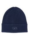 diesel - Blue ribbed cotton and wool beanie