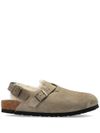 birkenstock - Sabot Tokio in camoscio beige con pelliccia