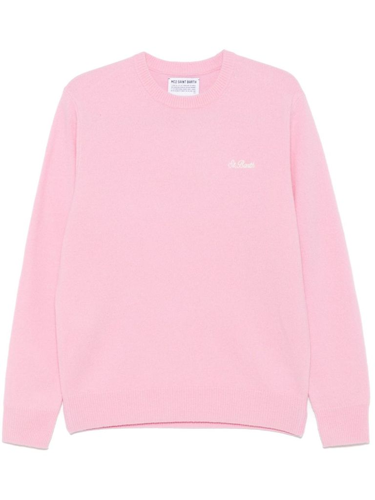 MC2 SAINT BARTH REGENT PINK WOOL SWEATER WITH LOGO EMBROIDERY