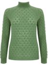 tabaroni - Maglione in cashmere verde traforato a collo alto - 5