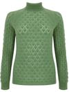 tabaroni - Maglione in cashmere verde traforato a collo alto