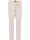 white sand - Cotton trousers with belt detail - 5