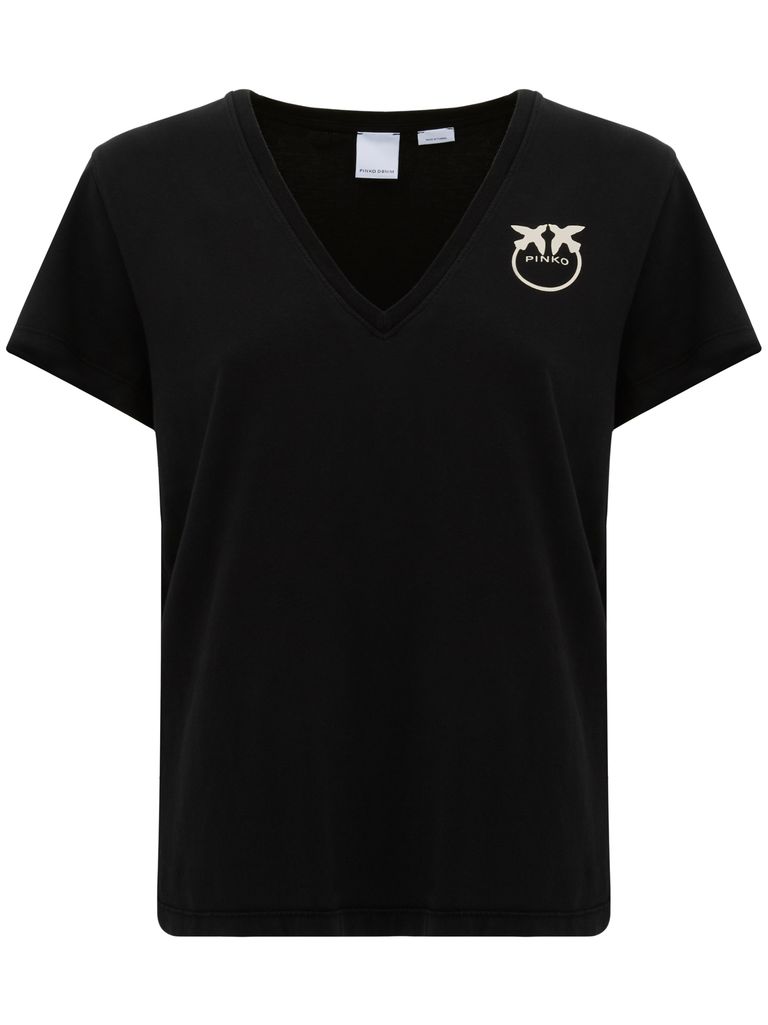 Pinko Turbato T-shirt With Jewel Embroidery In Cotton In Black