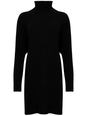 PINKO - Black ribbed wool Graticcio midi dress