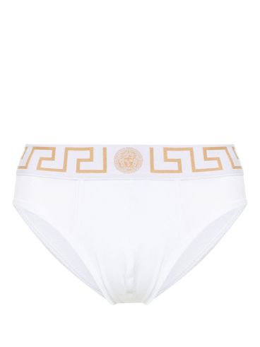 VERSACE - Stretch cotton briefs shorts with Greek key pattern and logo