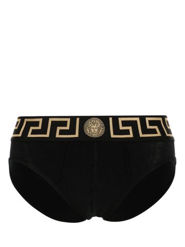 VERSACE - Stretch cotton briefs shorts with Greek key pattern and logo