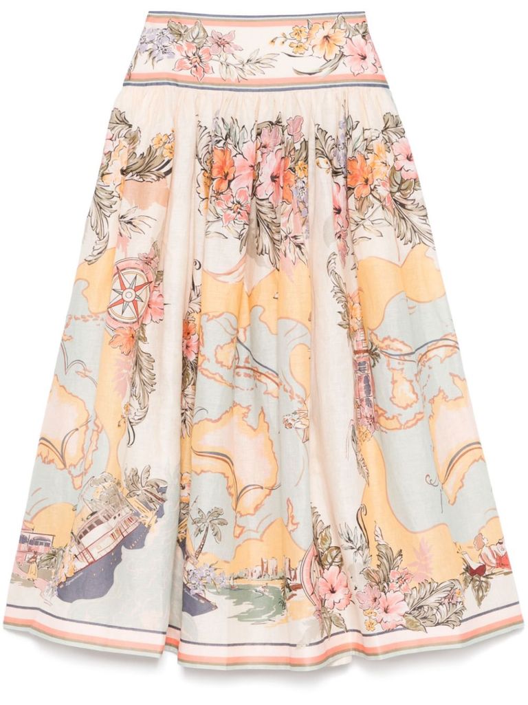 Shop Zimmermann Tallow Multicolored Midi Skirt In Multicolour