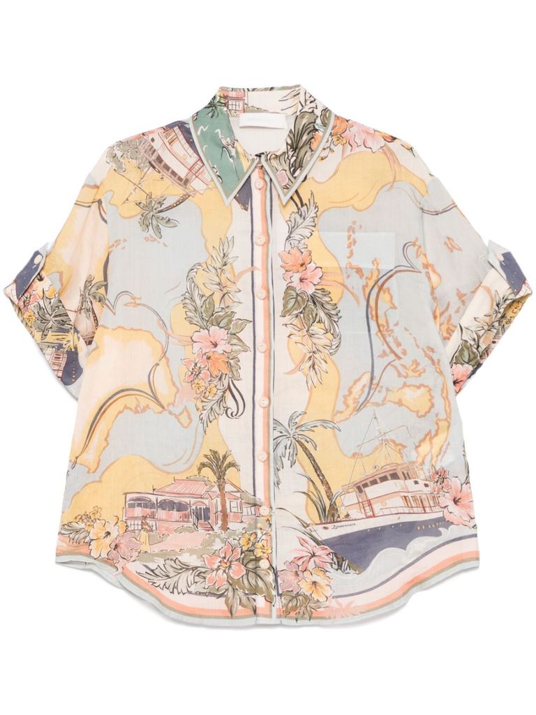 Shop Zimmermann Multicolored Ramie Shirt 'tallow' In Multicolour