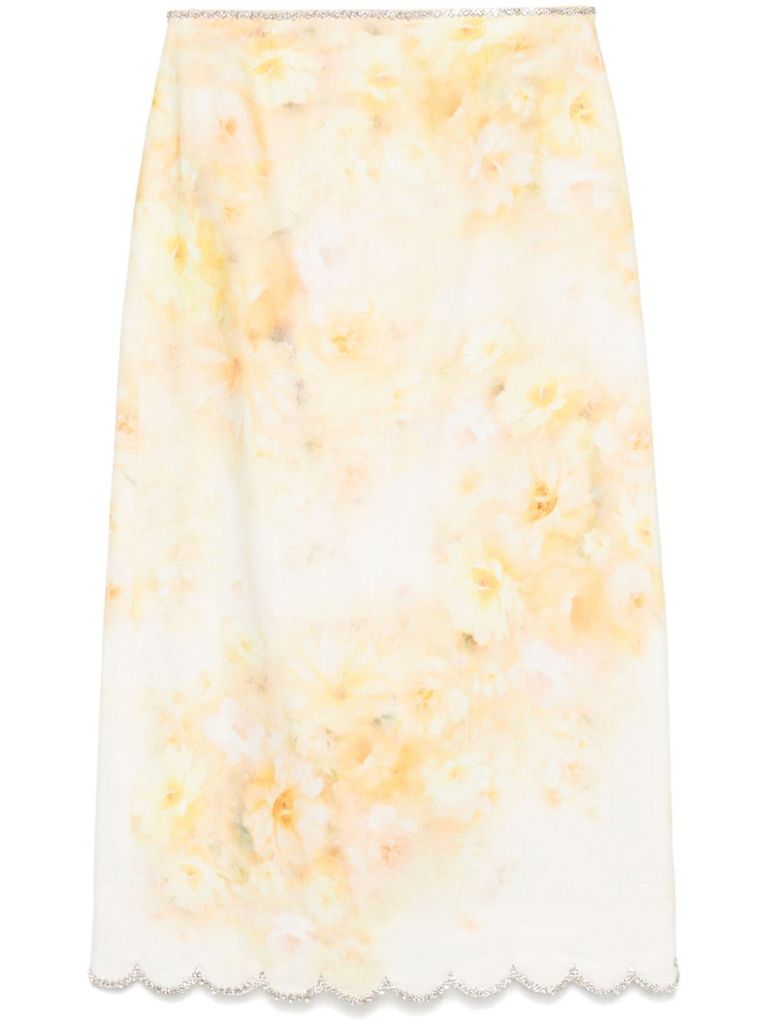 Zimmermann Women Printed Linen Crush Skirt In Yellow
