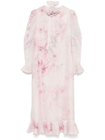 ZIMMERMANN - Abito midi rosa chiaro con stampa floreale