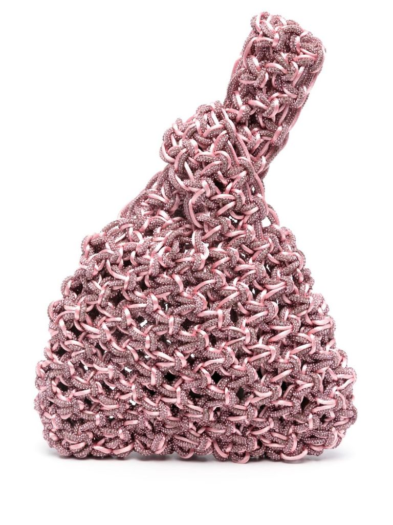 Shop Hibourama Satin Niky Clutch Bag With Crystals In Pink