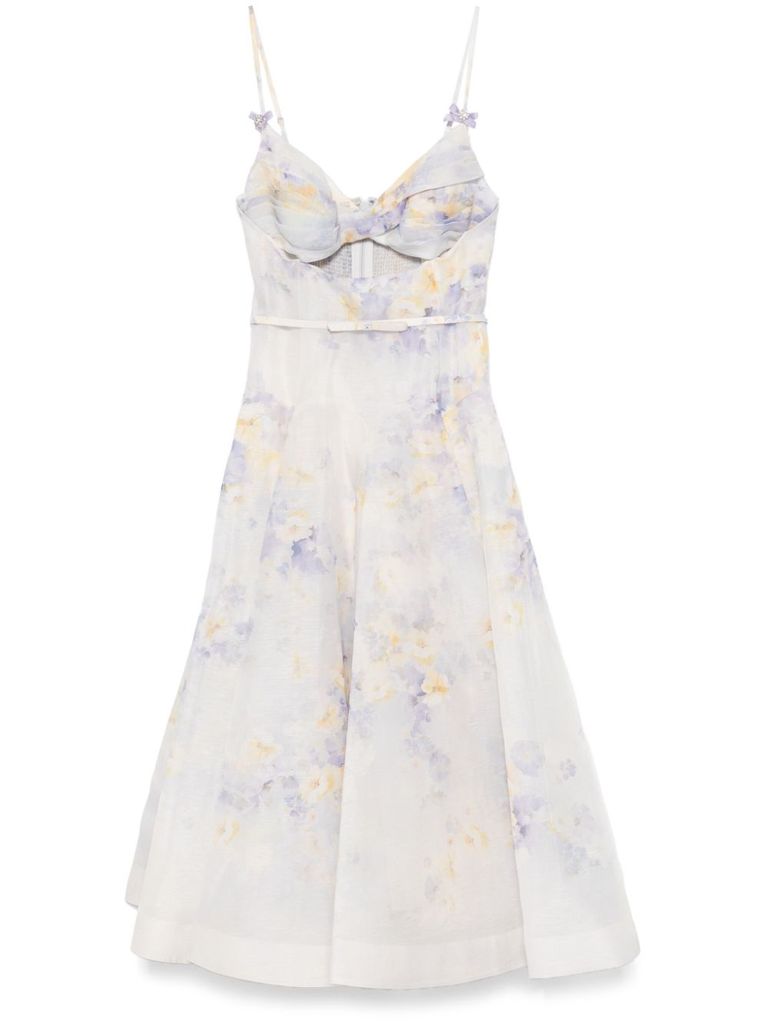 Shop Zimmermann White Midi Dress With Heart-shaped Neckline In Purple
