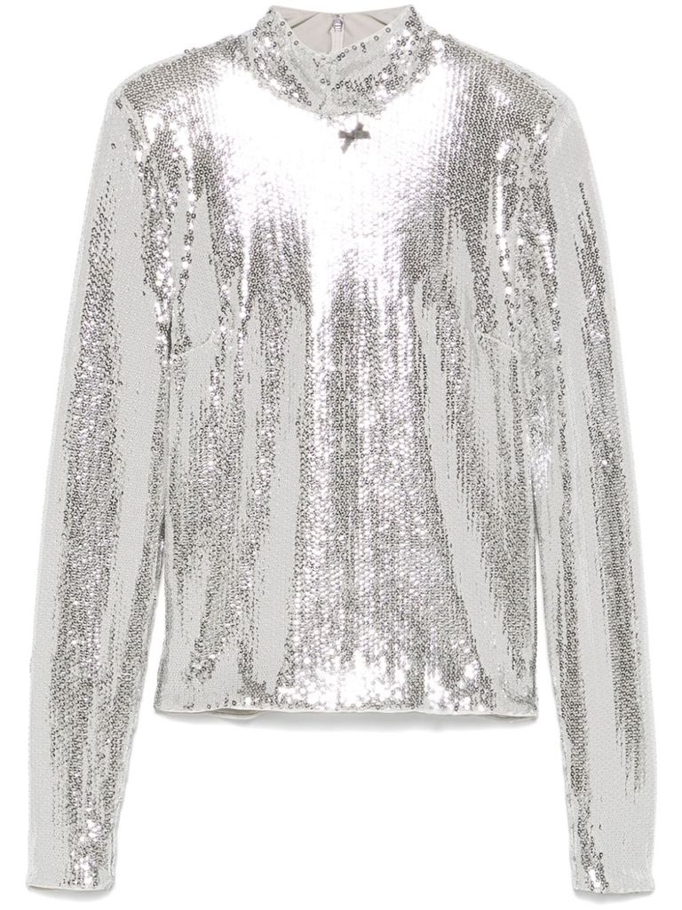 Rotate Birger Christensen High-collar Sequinned Top In Silver