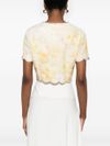 zimmermann - 'Crush' Short Top in Yellow Linen with Floral Print - 1