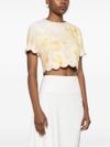 zimmermann - 'Crush' Short Top in Yellow Linen with Floral Print - 3