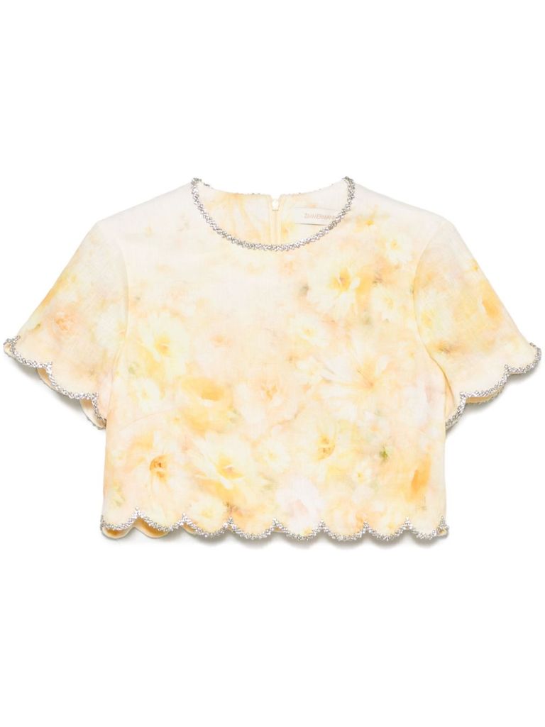 Zimmermann Women Crush Printed Linen Top In Yellow