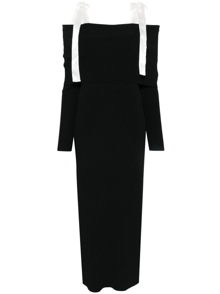 Shop Rotate Birger Christensen Off-the-shoulder Long Dress In Black