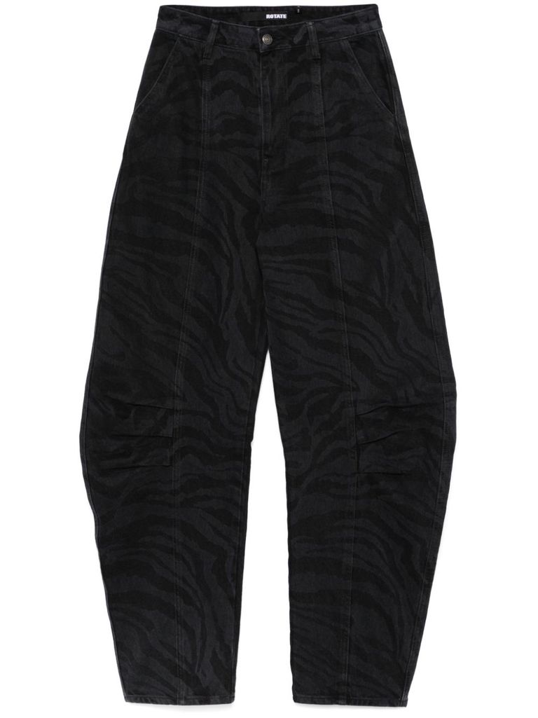Rotate Birger Christensen Wide-leg Jeans In Recycled Cotton With Zebra Print In Black