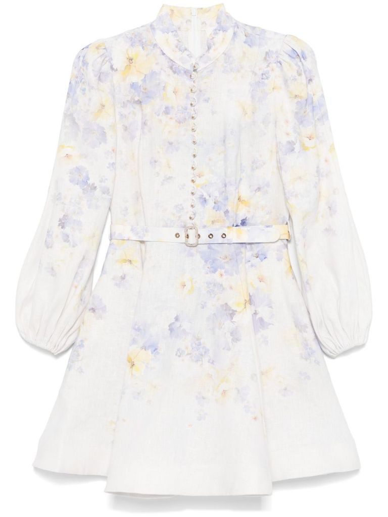 Shop Zimmermann Short Dress 'crush' With Flower Print In Purple