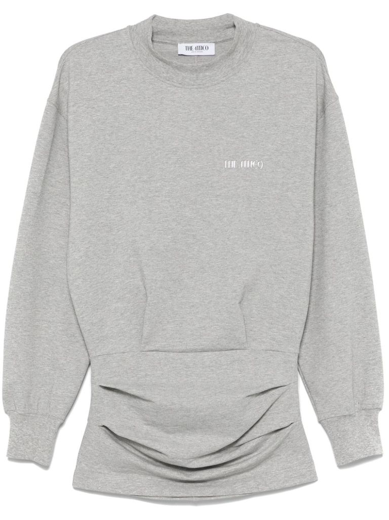 Attico Gray Cotton Short Dress With A Crew Neck In Grey