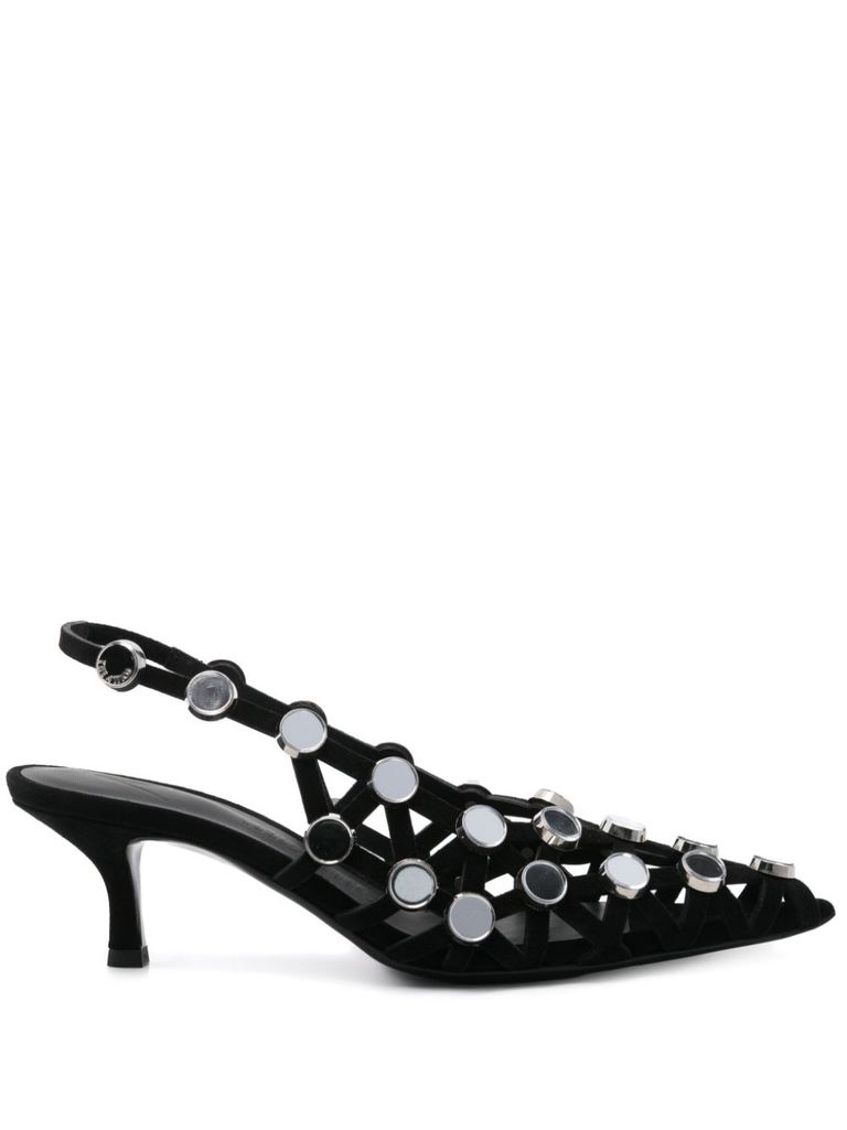 Attico The Black Open Lattice Design Low-heeled Shoes In Black