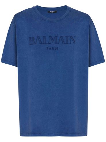 BALMAIN - Blue T-shirt with Logo