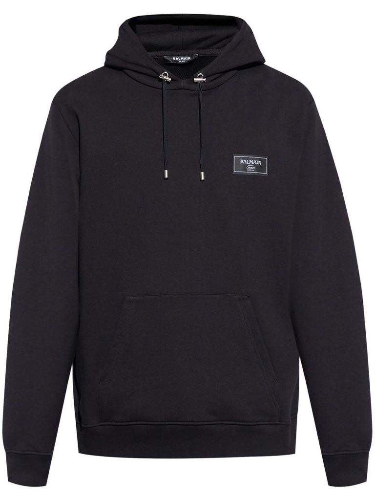 Balmain Classic Black Hoodie With Kangaroo Pocket In Black