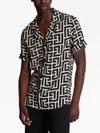 balmain - Camicia nera con stampa logo bianca - 1