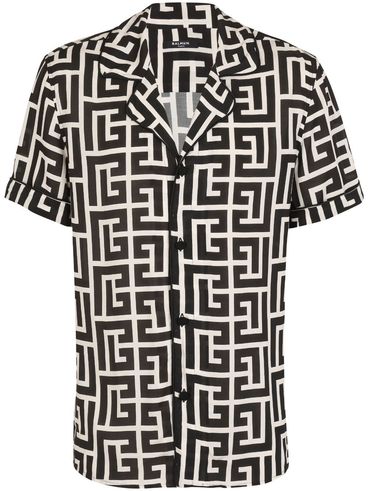 BALMAIN - Camicia nera con stampa logo bianca