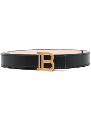 BALMAIN - Black leather belt with gold buckle