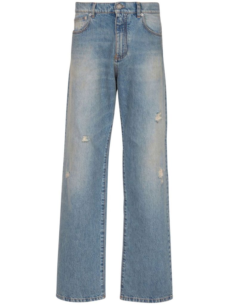 Balmain Distressed And Ripped Blue Jeans In Blue