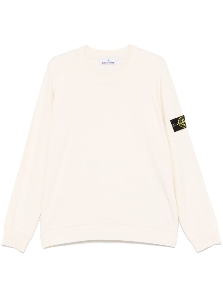 Stone Island Beige Long-sleeved Sweater With Distinctive Logo Patch In Beige