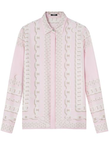 VERSACE - Camicia di seta rosa con stampa grafica