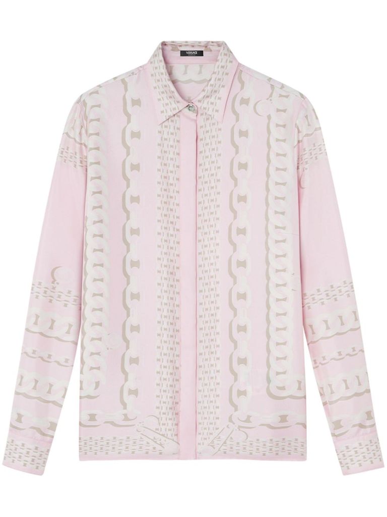Versace Treasure Foulard Silk Twill Formal Shirt In Pink