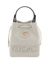 versace - Beige leather bucket bag with drawstring closure