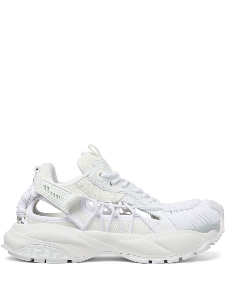 Versace White Sneakers With Panelled Design And Cut-out In White