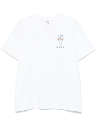 CASABLANCA - T-shirt in cotone bianco con stampa colonna