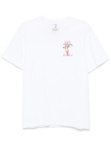 CASABLANCA - T-shirt in cotone bianco con stampa sul retro