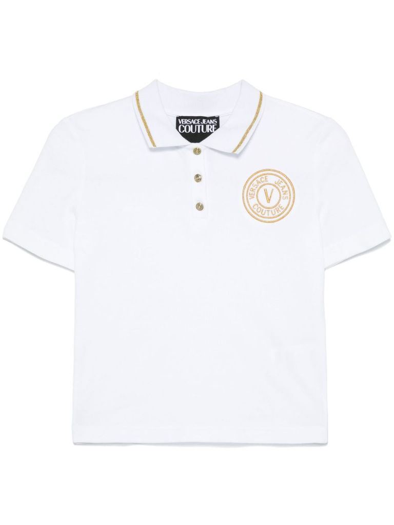 Shop Versace Jeans Couture White Polo Shirt With Logo Print On The Chest