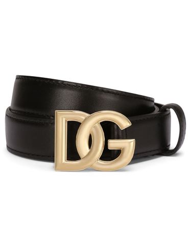 DOLCE & GABBANA - Cintura con iconica fibbia dorata con logo DG.