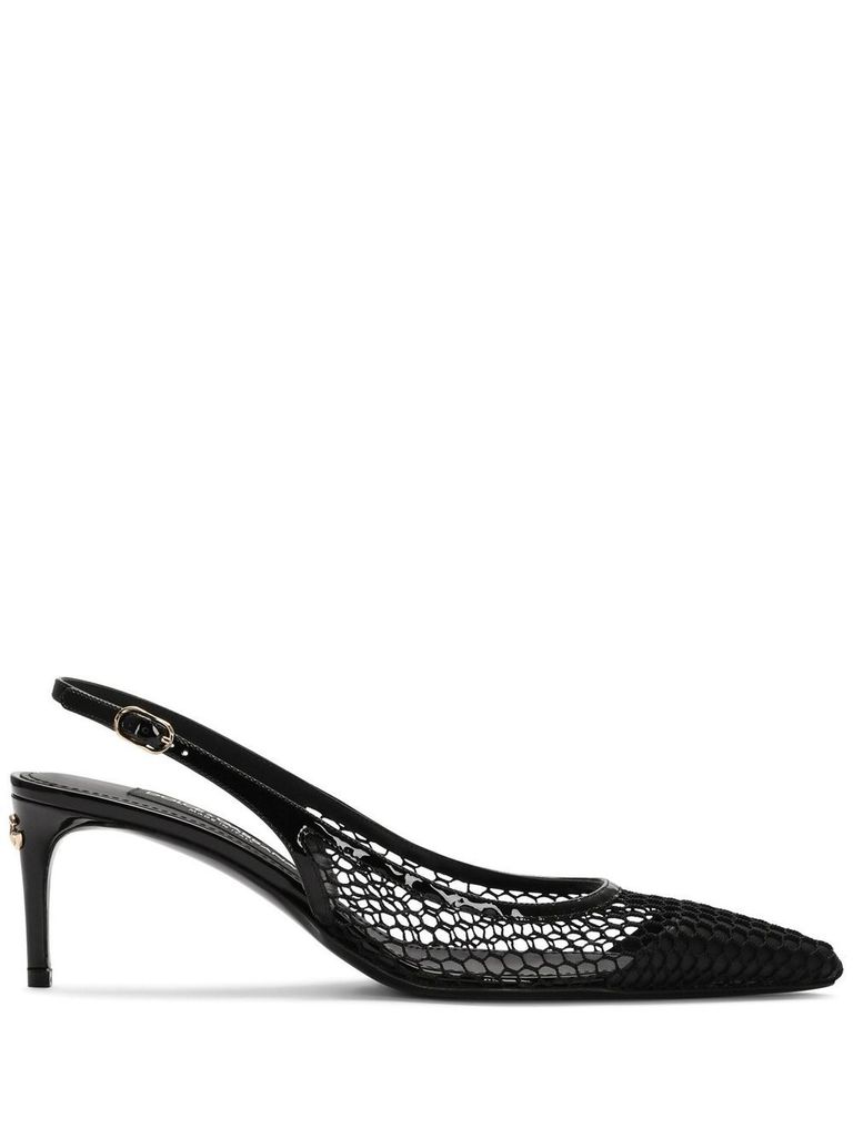 Dolce & Gabbana Vernice Patent Leather-trimmed Mesh Slingback Pumps In Black