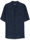 dolce & gabbana - Camicia in lino blu a maniche corte con tasca