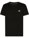 dolce & gabbana - T-shirt in cotone con placca in metallo con logo frontale