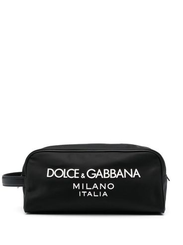 DOLCE & GABBANA - Beauty case in tessuto nero con stampa logo