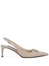 dolce & gabbana - Beige leather slingback shoe with logo plaque