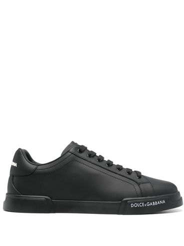 DOLCE & GABBANA - Sneakers Portofino in pelle nera con scritta logo