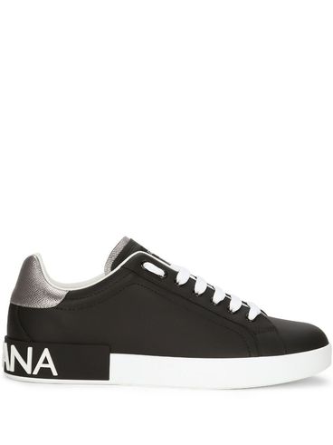 DOLCE & GABBANA - Portofino sneakers in black leather with silver inserts