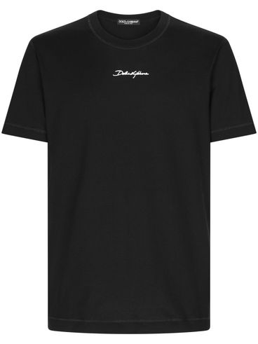 DOLCE & GABBANA - Black cotton T-shirt with cursive logo