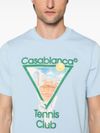 casablanca - T-shirt in cotone celeste con stampa tennis - 3