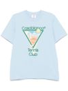 casablanca - T-shirt in cotone celeste con stampa tennis